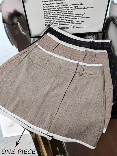 Franclia New Summer Korean Style, Fashionable And Youthful, Irregular Striped High-Waisted Anti-Exposure A-Line Skirt, Patchwork Striped Women's Midi Skirt, Women's Spring/Summer Midi Skirt, Women's Mini Midi Skirt, Women's Anti-Exposure Midi Skirt, Women's Striped Midi Skirt, Women's Patchwork Midi Skirt.