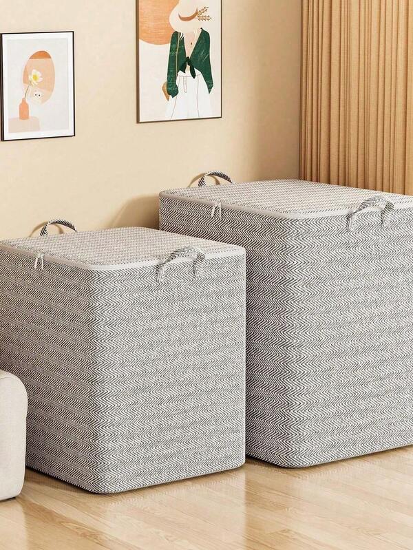 灰色箭头收纳袋，超大容量，无纺布材质，可折叠设计，适用于衣柜整理、搬家用品、床底收纳，防尘便携