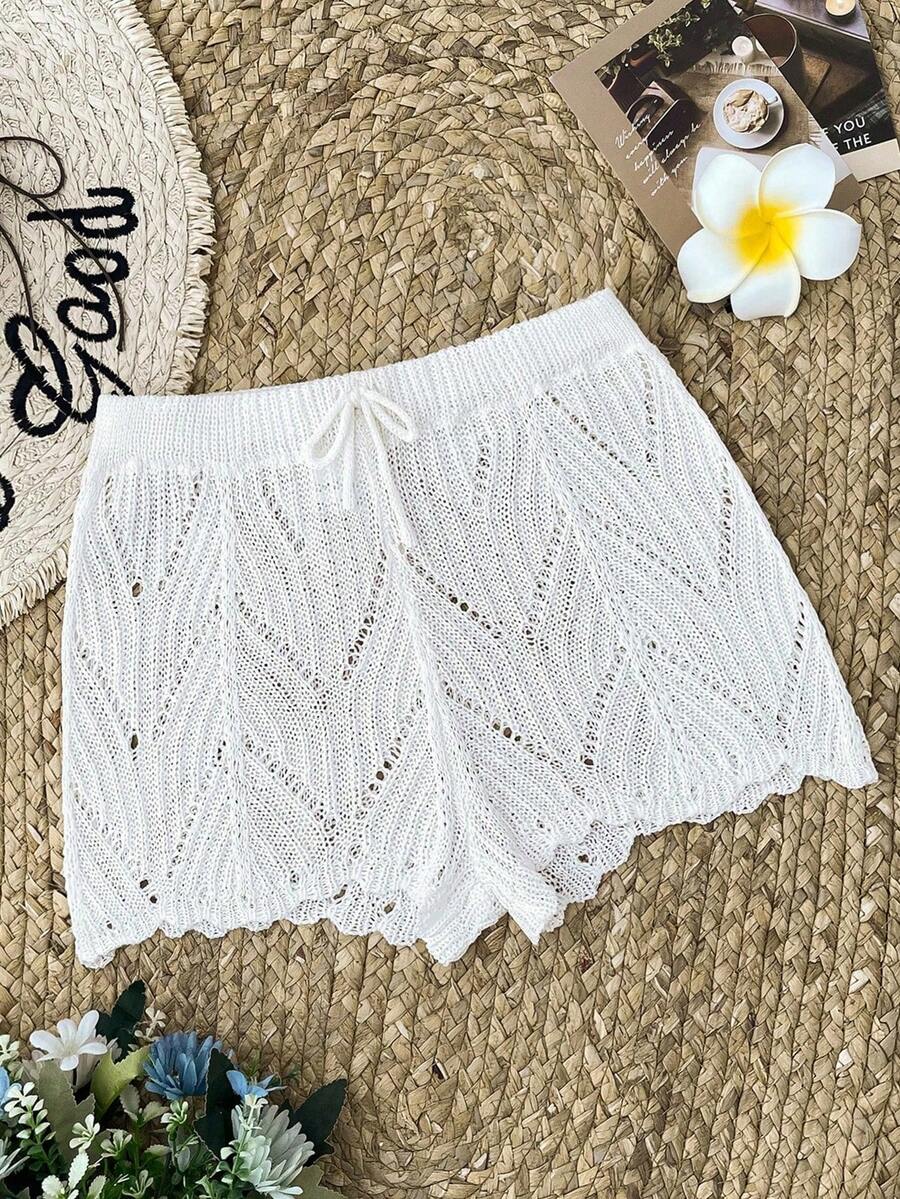 SHEIN Teen Girls White Beach Cover Up Pants Shorts Set For Spring/Summer Vacation - Beige - View 1