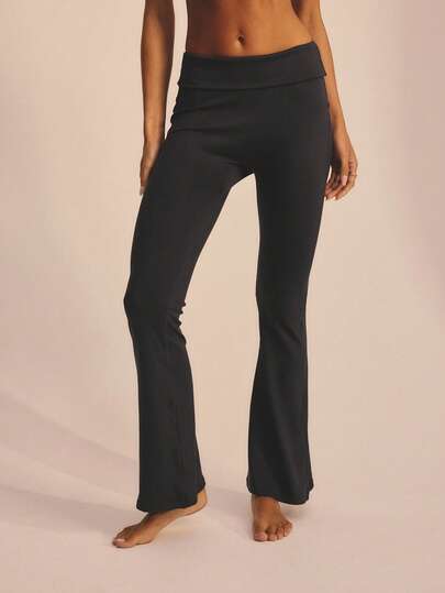 Aralina Leisurewear Bootcut Foldover Waistband Active Spring Summer Exercise Vacation Beach Pant Legging Charcoal