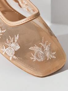 Solezae 女士优雅刺绣蕾丝芭蕾平底鞋 - 杏色 - 查看 6