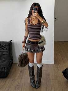 Coolane Áo tank top nữ dáng ôm kẻ sọc, thích hợp mặc mùa hè. - Màu Đỏ Sâu - Xem 3