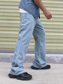 RivetRise 男士提花直筒喇叭牛仔裤 - 淺色水洗藍 - 查看 5
