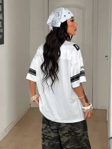 Coolane Women's Summer Streetwear Going Out V-Neck Numeric Print Casual Versatile Daily Wear White T-Shirt White Graphic Crop Top Football Outfit Women 2 Piece Casual Sets Woman Club Outfits For Women - White - View 2