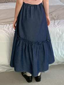 Dazy Kids 少女水洗牛仔休闲迷你裙，春夏款 - 藍色 - 查看 2