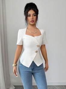 Elenzga Una camisa de verano elegante y con estilo para el transporte de las mujeres - Albaricoque - Ver 7