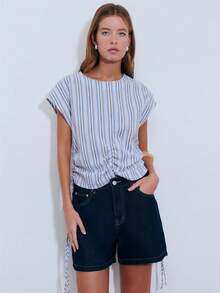 Nöista Boxy, Loose Fit Top In Blue And White Vertical Stripes. - Blue - View 3