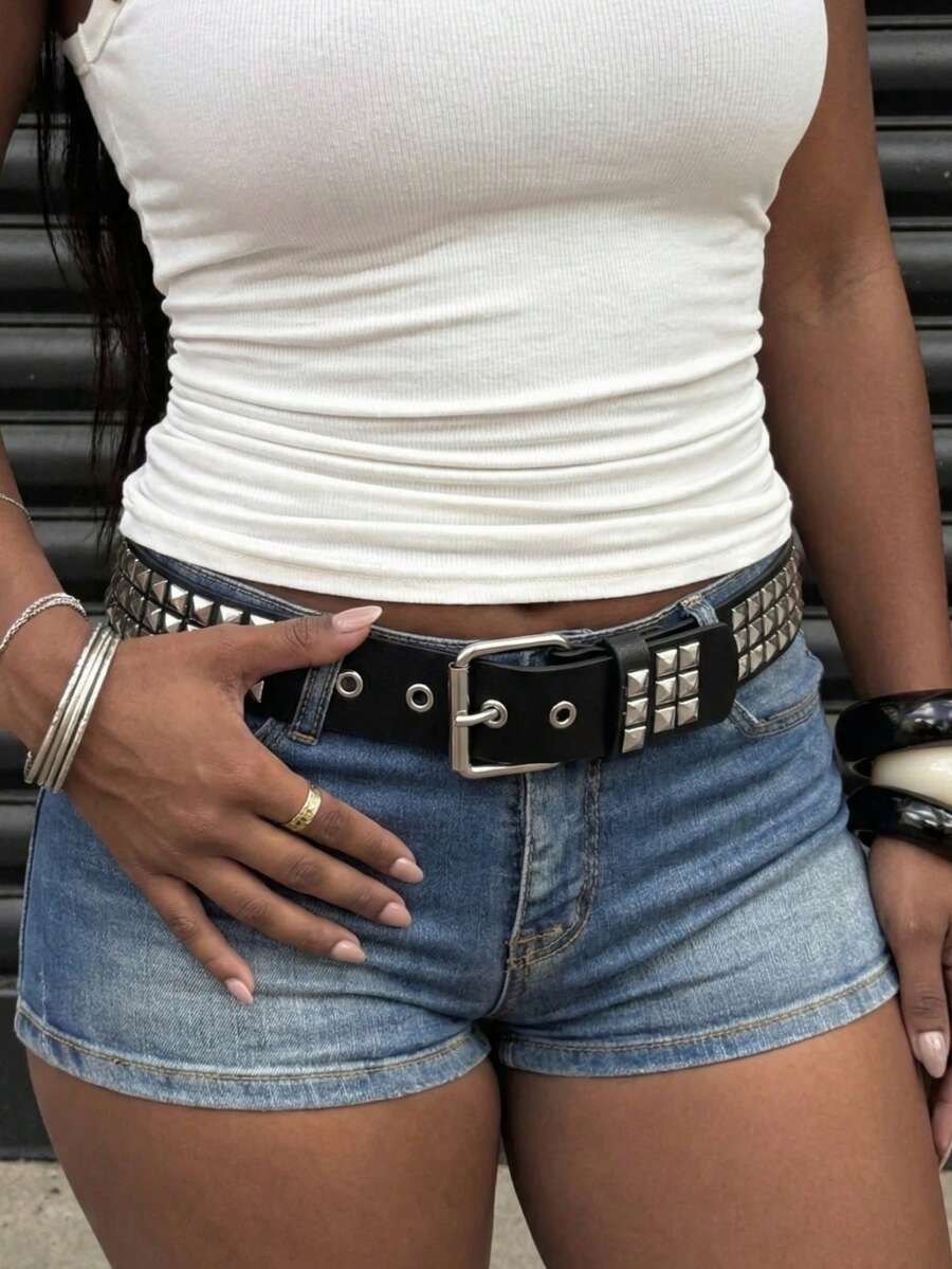 Rovax Street 1PC Phong cách Punk Đinh tán Trang trí Đa năng Jeans Thắt lưng Thắt lưng Váy Halloween Mùa hè, Trường học Mùa thu, Mùa thu, Halloween - màu đen - Xem 1