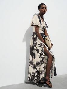 Aveloria Modichic New Fashion V-Neck Coconut Tree Double-Layer Cap Sleeve Stretch Coconut Tree Print Dress - Multicolor - View 7