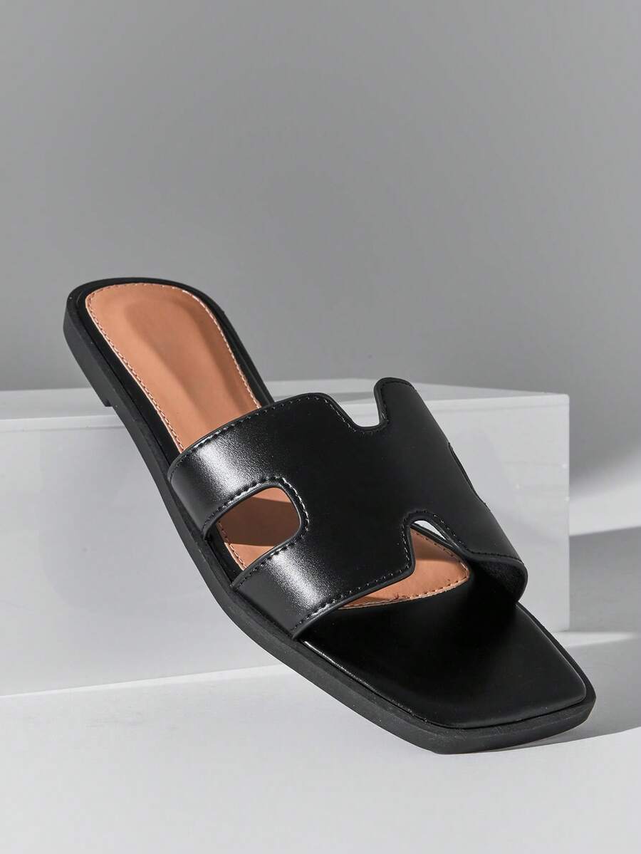 SHUZIA 女士纯色休闲平底凉鞋，百搭风格度假风夏季鞋春季鞋春假复活节度假鞋休闲鞋沙滩鞋 - 黑色 - 查看 1