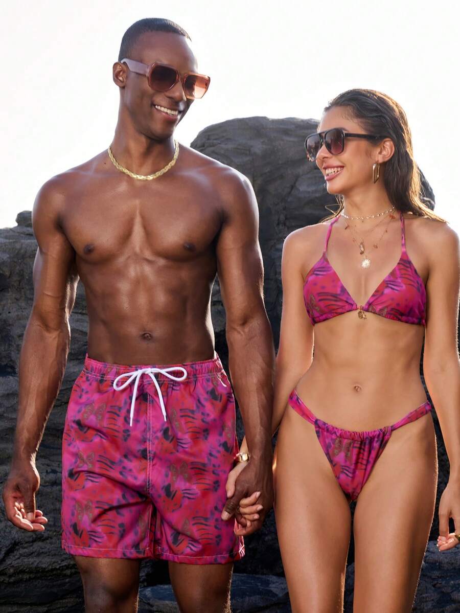 Manfinity VDAYZ Quần short nam kiểu dáng thường ngày in hình bướm nhuộm tie-dye, thích hợp mặc đi biển. - Nhiều màu - Xem 1