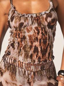 MISSGUIDED Top de tirantes con estampado de leopardo y detalle de flecos con cuentas en el bajo para ocasiones de verano por la noche - Multicolor - Ver 2