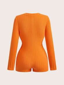 Slaydiva Women Orange Autumn Casual Lounge Jumpsuit, Y2K Street Sweet Hot Girl Style,Sporty Stylish Streetwear,Gym Workout Yoga,Cozy Stay-At-Home Wear - Orange - View 5
