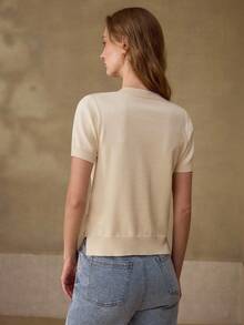 MOTF PREMIUM WOMEN'S CONTRAST LACE SHORT SLEEVE KNIT TOP - Apricot - View 2