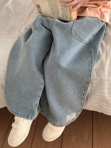 DAZY Quần jeans ống rộng thoải mái có túi, cạp chun co giãn dành cho nữ - Rửa nhẹ - Xem 3