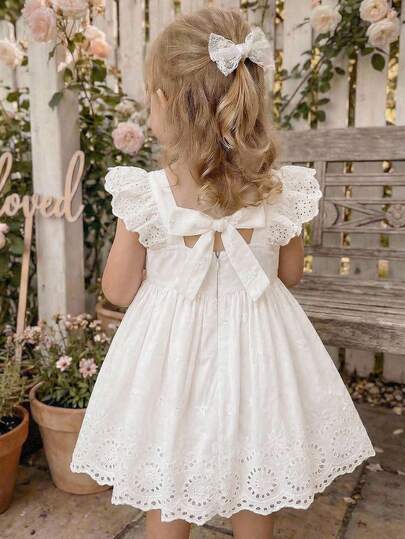 Babygirl Cute Floral Embroidery Ruffle Hem Summer Casual Dress