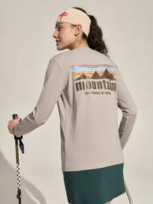 SHEIN In My Nature Women's Round Neck Letter Print Casual Versatile Daily Outdoor Long Sleeve T-Shirt - Light Grey - View 3