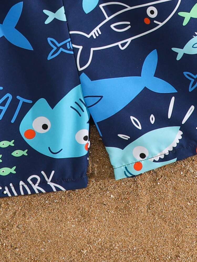 Young Boy Animal Print Drawstring Waist Beach Shorts - Multicolor - View 5