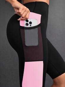 Easithlete Running Mesh Side Phone Pocket Cycling Shorts Gym Shorts Workout Leggings With Pocket Women's High Waist Sports Shorts Ladies Sportswear Yoga Capri Short Yoga Pants Fitness Pants Gym Clothes Women Highwaist - Baby Pink - View 5