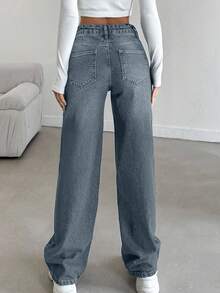 100%Cotton Ladies" Fashionable Loose Fit Casual Denim Jeans - Dusty Blue - View 2