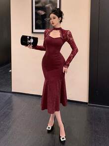 Women Midi Dresses - Bordeaux - View 4