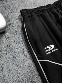 Sport MetroGents Men's Letter Print Drawstring Waist Casual Versatile Daily & Sports Pants - Black - View 5