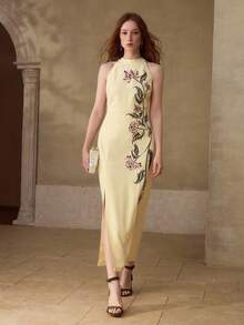 MOTF PREMIUM ĐẦM XẺ ĐÙI THÊU HOA - Màu vàng - Xem 5