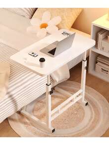 Bàn làm việc đứng có thể điều chỉnh độ cao, có bánh xe, khung sắt chắc chắn, bàn làm việc tại nhà rộng rãi, phù hợp sử dụng trên ghế sofa - Mặt bàn bằng gỗ màu trắng, bề mặt được sơn. - Nhiều màu - Xem 9