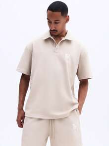 SUMWON Men's Relaxed Fit Polo And Drawstring Shorts Co Ord Set With Chest Logo Casual Summer Matching Two Piece - Apricot - View 3