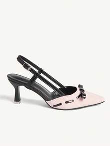 CUCCOO CHICEST 女士高跟鞋，蝴蝶结设计，尖头，细高跟，撞色拼接，仿麂皮和PU皮革材质，优雅约会之选，浪漫甜美露趾鞋 - 淺粉色 - 查看 8