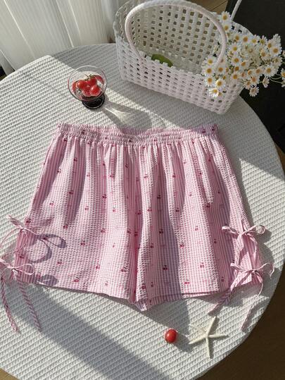 Solflare Quần short casual mùa xuân/hè mới, thích hợp cho các buổi đi chơi, mặc hàng ngày, dự tiệc, lễ hội âm nhạc, đi học, lễ tốt nghiệp, kỳ nghỉ, thời trang đường phố, mặc ở nhà, khám phá cửa hàng, dạo phố, mặc đa năng, có thể mặc ngoài hoặc mặc nhiều lớp, xẻ tà bên hông có nơ trang trí, họa tiết hoa anh đào hồng trắng, dáng rộng, cỡ lớn.