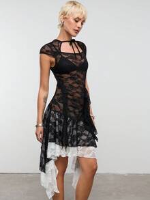 COUREZ LACE MIDI DRESS WITH CUT OUT TOP DETAIL - Multicolor - View 4