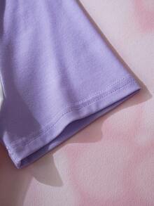 HELLO KITTY AND FRIENDS | SHEIN 少女可爱卡通猫印花休闲圆领插肩袖舒适T恤 - 彩色 - 查看 5