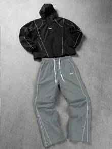 Manfinity Homme Men's Letter Print Drawstring Hooded Jacket And Drawstring Waist Long Pants Casual Suit - Multicolor - View 3