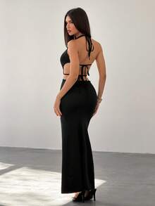 Bluhae Women's Sexy Lace Backless Dress, Suitable For Valentine's Day/Concerts - Black - View 2