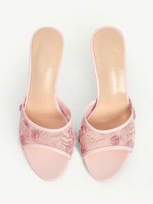 CUCCOO CHICEST 女士鞋履 春夏蕾丝玫瑰装饰露趾细高跟鞋 8.5cm 纯色女士高跟凉鞋 优雅日常约会派对婚礼鞋 - 粉色C - 查看 3