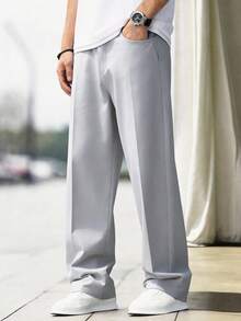 SHEIN Quần dài dáng ôm tối giản màu xám nhạt dành cho nam thiếu niên, quần tây công sở, quần tây thường ngày, thoải mái và đa năng cho mặc hàng ngày, đi học, đi chơi, nghỉ lễ, dự tiệc, đi biển, đám cưới và các dịp lễ hội. - Màu Xám nhạt - Xem 2