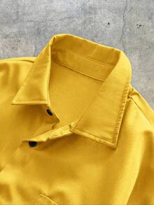 SWAVVY Men's Woven Casual Loose Fit Short Sleeve Shirt Mens Oversized Cropped Shirt Mens Cropped Short Sleeve Shirts Short Sleeve Boxy Men Lemon Shirt Yellow Cropped Men Shirts Boxy Cropped Men Shirts - Yellow - View 3