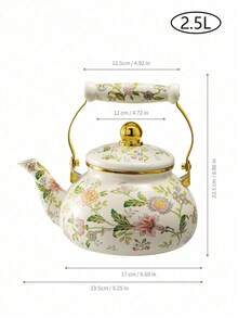Cirelle Floral Enamel Kettle With Gold Handle – 1.2L /2.5L Stovetop Teapot For Gas Stove, Durable Home Kitchen Essential For Tea & Coffee, Rustic Farmhouse Decor - Multicolor - View 11