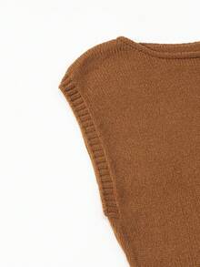 Noixe Casual Versatile Solid Color Knit Top - Coffee Brown - View 7