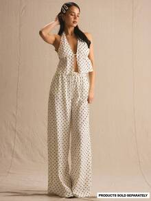 MUSERA 波点阔腿裤套装，仅下装，春夏舒适可爱日常少女度假春季穿搭休闲复活节 Casa De Muse - 白色 - 查看 3