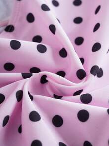 HELLO KITTY AND FRIENDS | SHEIN 女士波点卡通印花露背吊带上衣和侧系带三角泳裤连体泳衣 - 粉色 - 查看 12