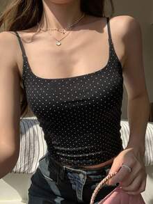 DAZY 女士波点修身休闲吊带背心 - 黑與白 - 查看 6