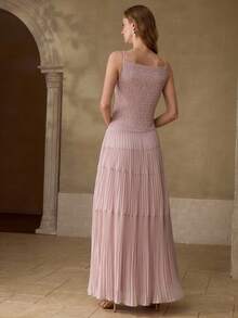 MOTF PREMIUM WOMEN'S ROMANTIC A-LINE DRESS WITH STRUCTURAL DESIGN AND PLEATED DETAILS, SPRING/SUMMER - Dusty Pink - View 3