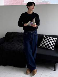 DAZY Men's Solid Black Long Sleeve T-Shirt, Spring - Black - View 5