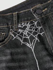 ROMWE J-Fashion Silver Spider Embroidery Retro Sexy Women's Jeans - Grey - View 3