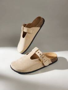 Solecia Sandal Selop Kasual Wanita Ujung Bulat Datar dengan Hiasan Paku Keling untuk Pantai dan Liburan, Warna Aprikot - Aprikot - View 6