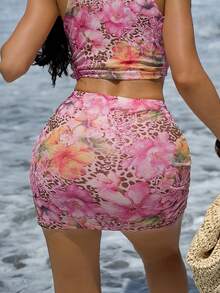 Sirith 夏季度假时尚花卉豹纹迷你裙 - 彩色 - 查看 2