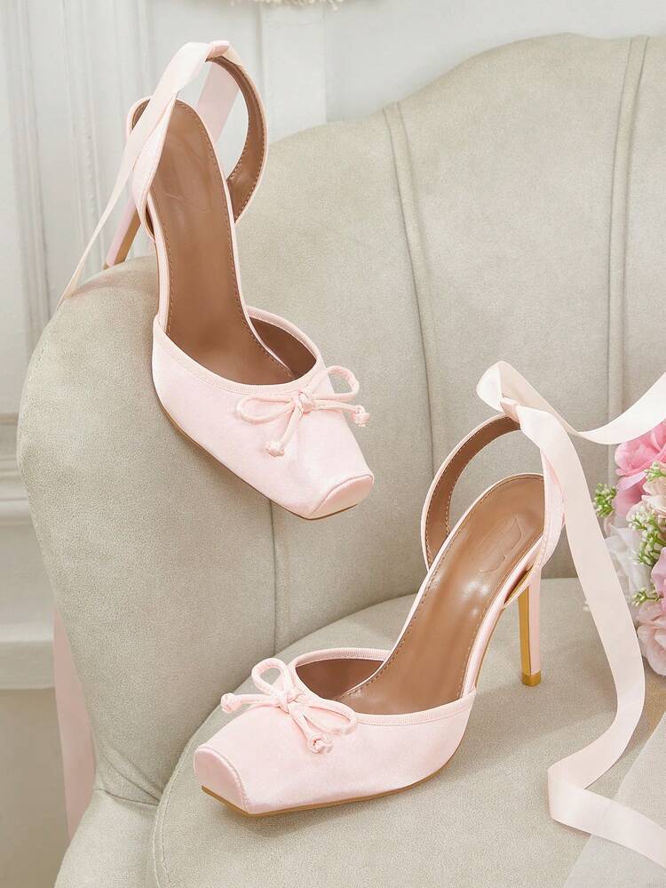 CUCCOO HITCHD Women's Fashionable Elegant Bow Decor Lace-Up Pumps Wedding Shoes Spring Shoes Bride Shoes