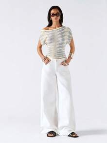 LYSMO 2026新款极简主义春夏女式休闲浅黄灰不对称领撞色针织上衣，春夏外出度假海滩风上衣 - 鵝黃色 - 查看 7